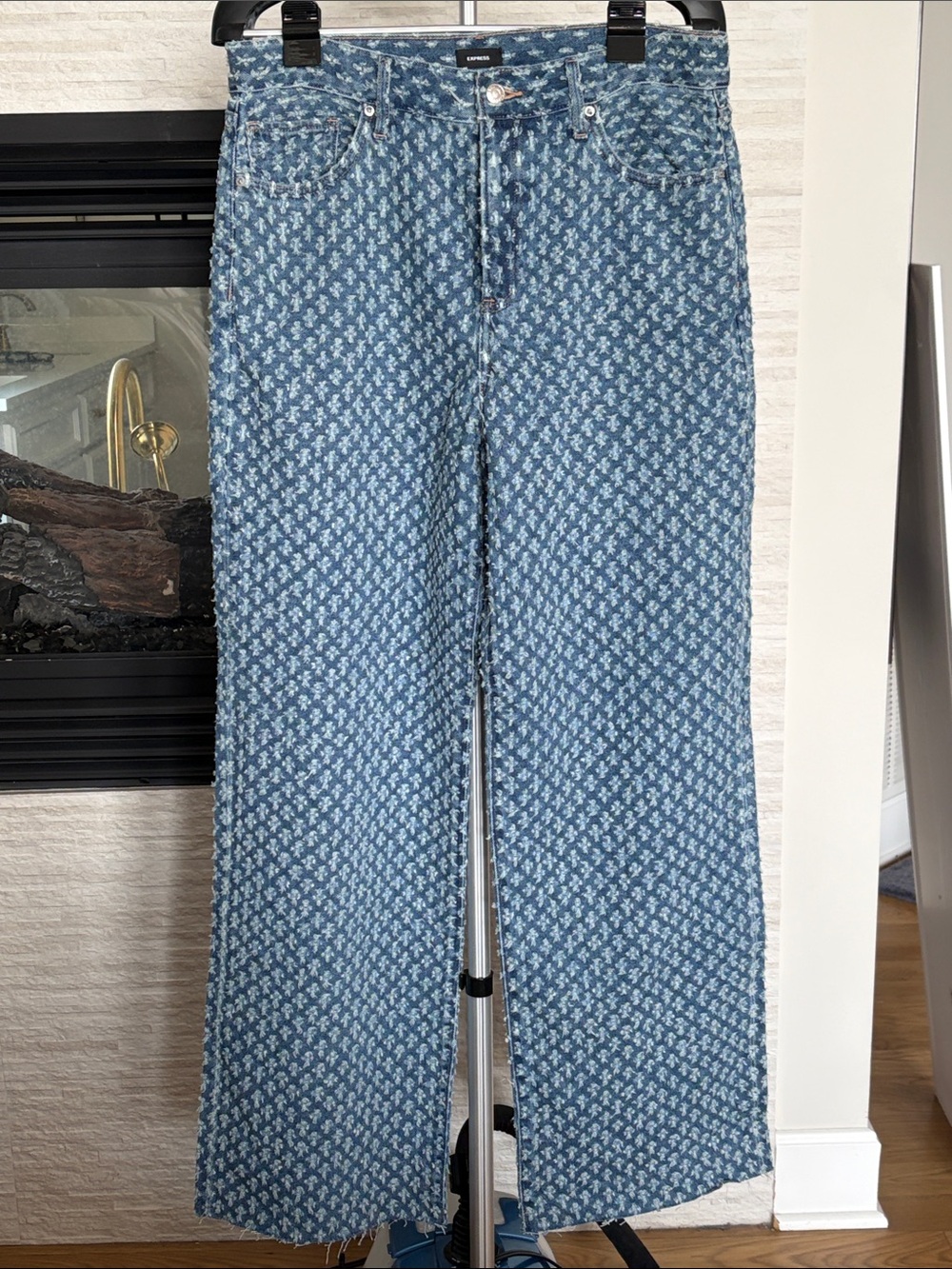 Express Blue Printed Wide-Leg Women's Jeans